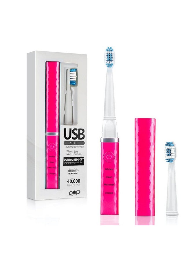 Op Sonic Usb Charge Anywhere Toothbrush (Pink) Rechargeable Toothbrush W/Up To 40 000 Brush Strokes/Minute Longlasting Dupont Nylon Bristles Teens & Adult Toothbrush With Quadrant Pacer