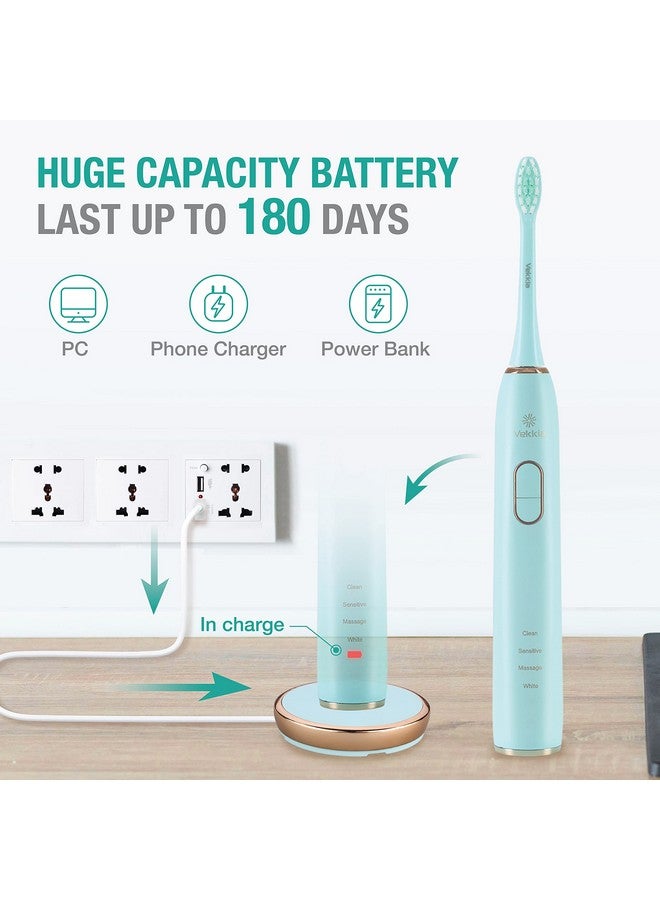 Ekkia Electric Toothbrush Sonic Cleaning Rechargeable Toothbrush With Timer Pressure Sensor 4 Modes 4 Brush Heads Charge Lasts For 180 Days Best Toothbrush For Adults (Blue Diamond)