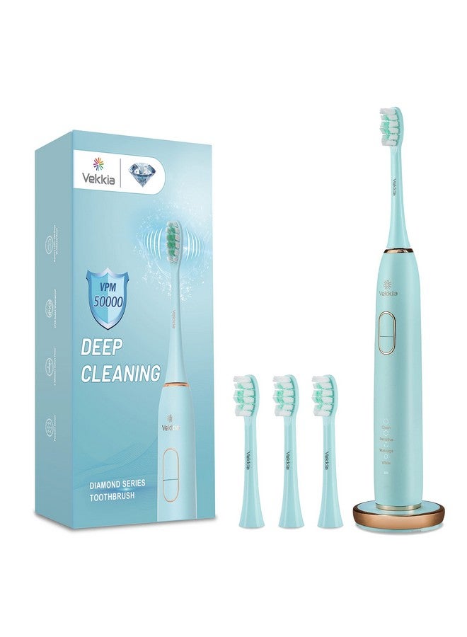 Ekkia Electric Toothbrush Sonic Cleaning Rechargeable Toothbrush With Timer Pressure Sensor 4 Modes 4 Brush Heads Charge Lasts For 180 Days Best Toothbrush For Adults (Blue Diamond)