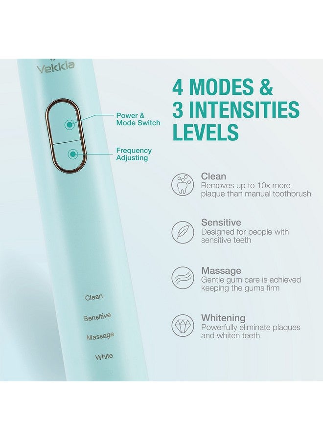 Ekkia Electric Toothbrush Sonic Cleaning Rechargeable Toothbrush With Timer Pressure Sensor 4 Modes 4 Brush Heads Charge Lasts For 180 Days Best Toothbrush For Adults (Blue Diamond)