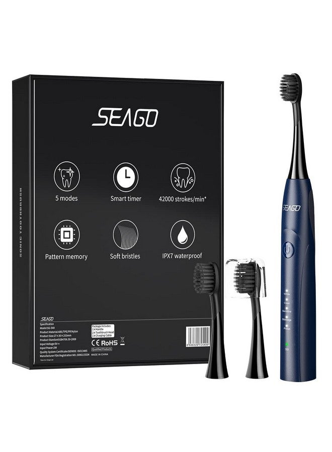 Eago Electric Toothbrush With 42 000 Vpm Motor 5 Modes 2 Replacement Brush Heads 4 Hours Fast Charge For 30 Days Use Adult Sonic Toothbrushes Hp126A (Blue)…