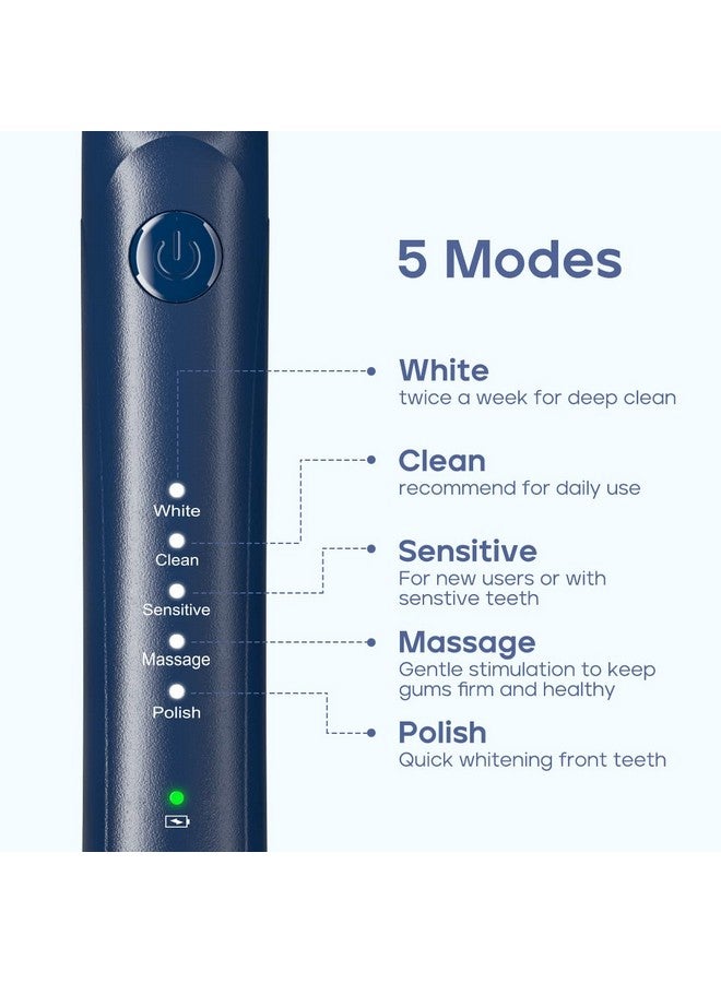 Eago Electric Toothbrush With 42 000 Vpm Motor 5 Modes 2 Replacement Brush Heads 4 Hours Fast Charge For 30 Days Use Adult Sonic Toothbrushes Hp126A (Blue)…