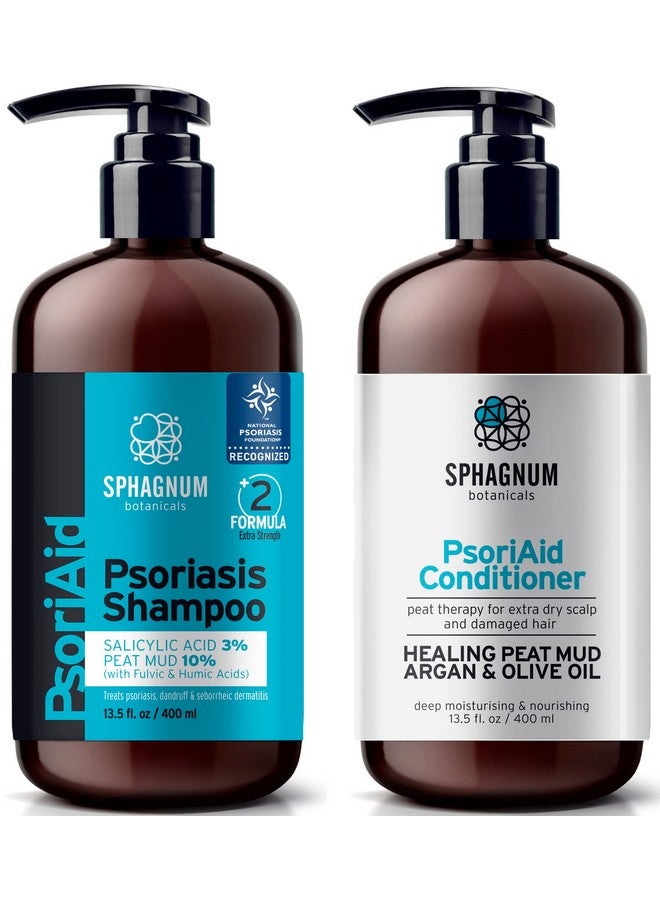 Medicated Psoriasis Shampoo And Conditioner Set Salicylic Acid 3% And Peat Mud Shampoo Together With Argan And Olive Oil Condtioner. 2 X 13.5 Fl. Oz