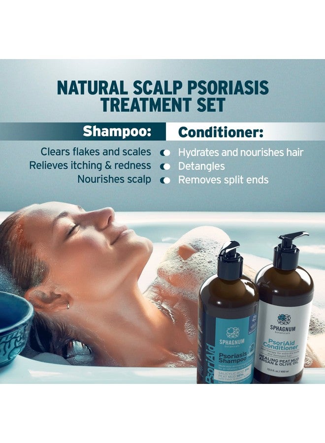 Medicated Psoriasis Shampoo And Conditioner Set Salicylic Acid 3% And Peat Mud Shampoo Together With Argan And Olive Oil Condtioner. 2 X 13.5 Fl. Oz