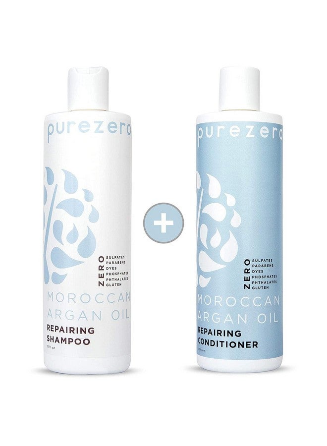 Urezero Moroccan Argan Oil Shampoo & Conditioner Set Repair Damaged Hair Restore Strength Shine & Softness Zero Sulfates Parabens Dyes Gluten 100% Vegan & Cruelty Free Great For Color Treated Hair