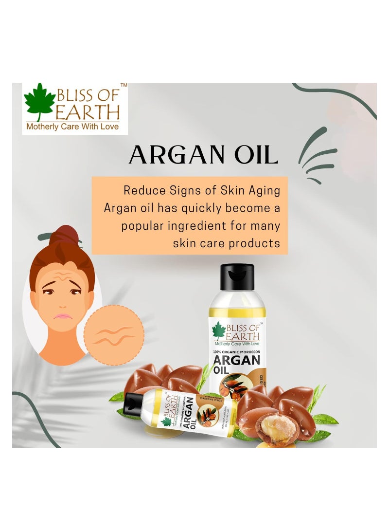 100% Organic Argan Oil Of Morocco For Face Hair & Skin Cold Pressed & Unrefined 100ml Pack of 2