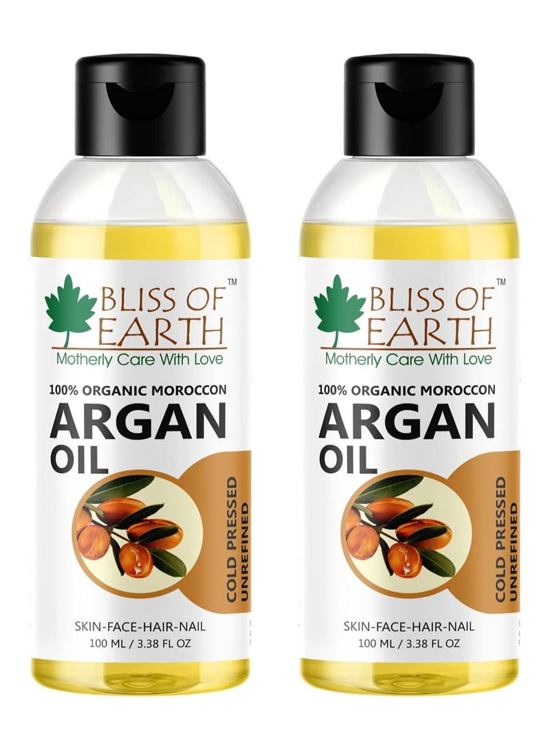 100% Organic Argan Oil Of Morocco For Face Hair & Skin Cold Pressed & Unrefined 100ml Pack of 2