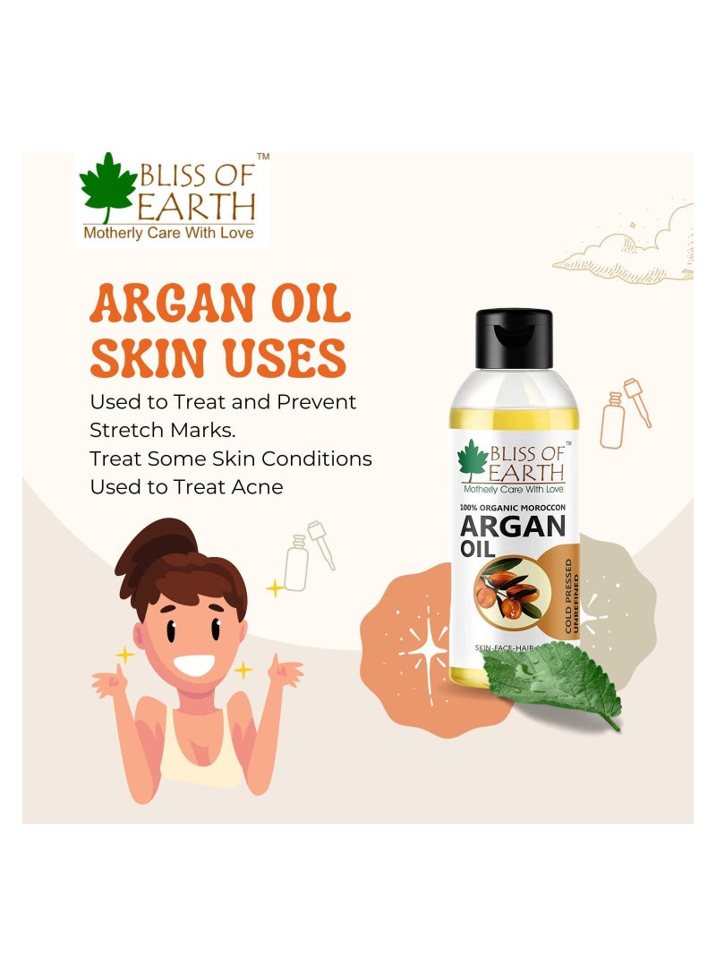 100% Organic Argan Oil Of Morocco For Face Hair & Skin Cold Pressed & Unrefined 100ml Pack of 2