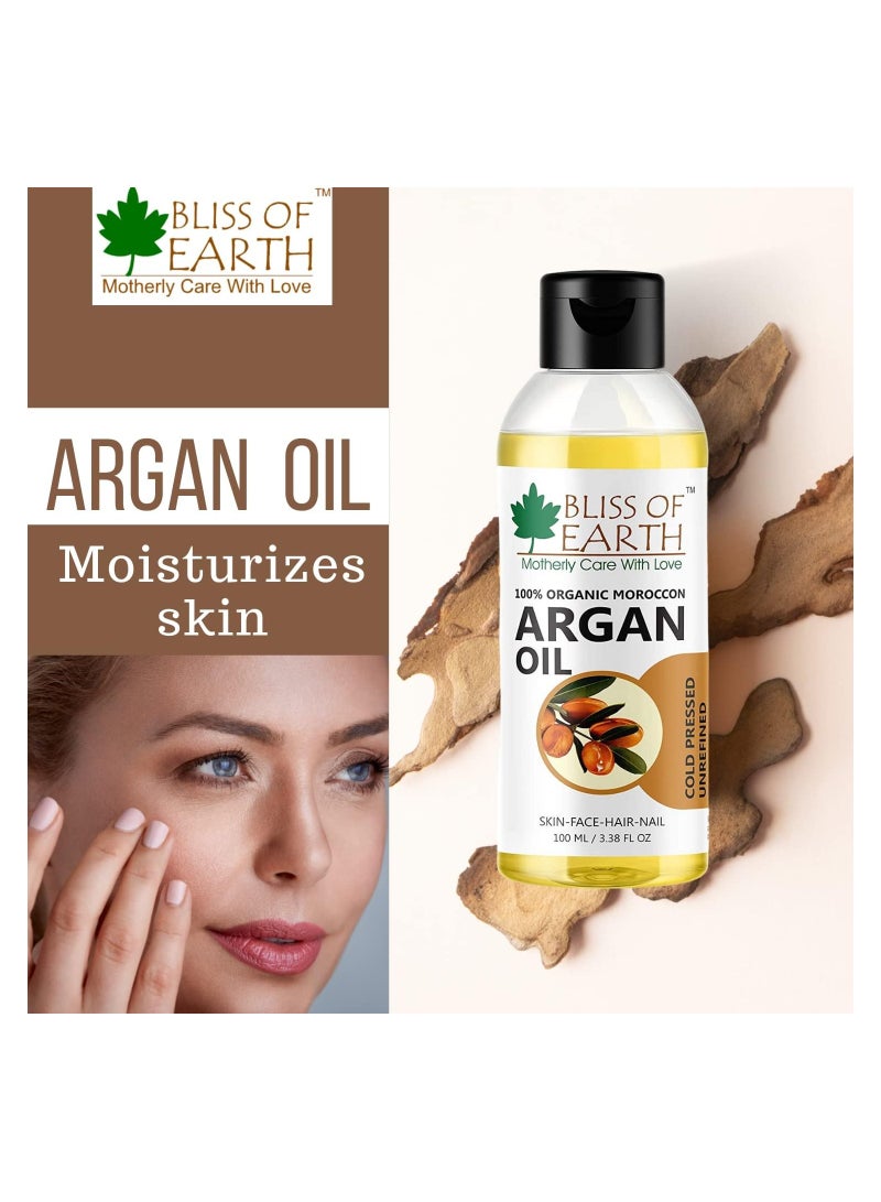 100% Organic Argan Oil Of Morocco For Face Hair & Skin Cold Pressed & Unrefined 100ml Pack of 2