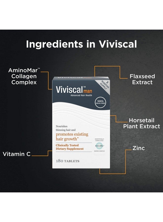 Iviscal Men'S Hair Growth Supplements For Thicker Fuller Hair Clinically Proven With Proprietary Collagen Complex 180 Tablets 3 Month Supply