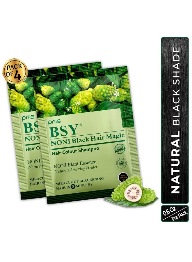 Sy Noni Black Hair Magic Hair Color Shampoo (20Ml X 4 Sachets) ; Ammonia Free Hair Color Shampoo For Men; Natural Black Permanent Hair Dye For Women ; Noni Fruit Hair Dye ; 5 Minutes Hair Colour