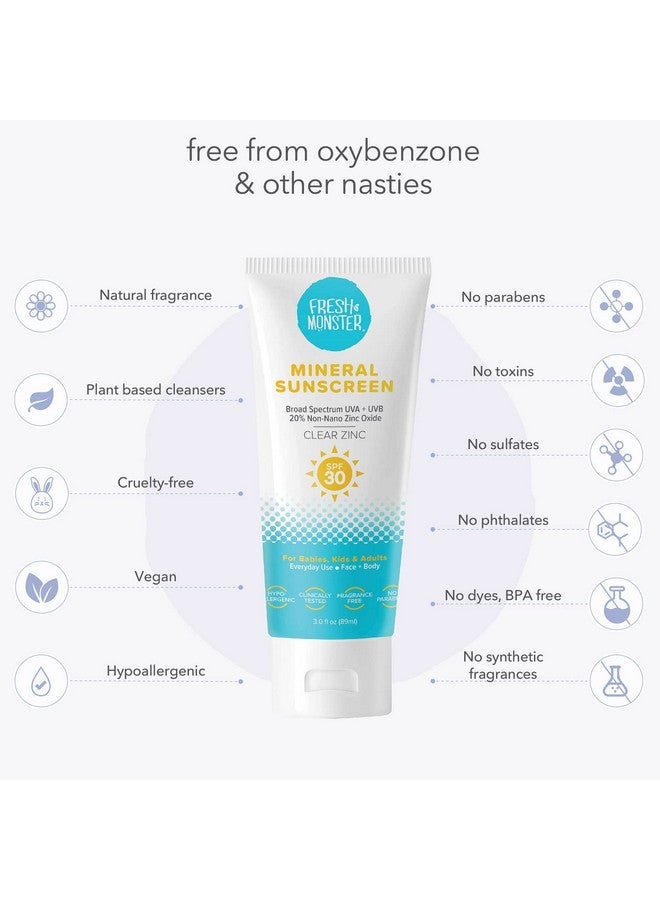 Resh Monster Daily Kids Sunscreen Spf 30 Uva/Uvb Clear Nonnano Zinc Oxide Mineral Sunscreen Face & Body Sunscreen Reef Safe Hypoallergenic Sunscreen For Kids
