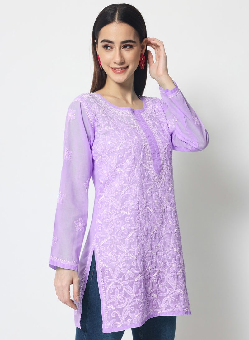 Hand Embroidered Chikankari Cotton Straight Tunic-AL3591