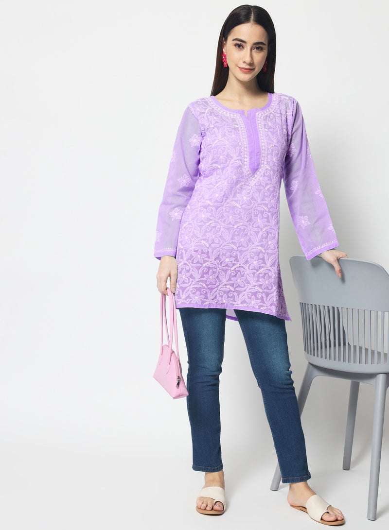 Hand Embroidered Chikankari Cotton Straight Tunic-AL3591