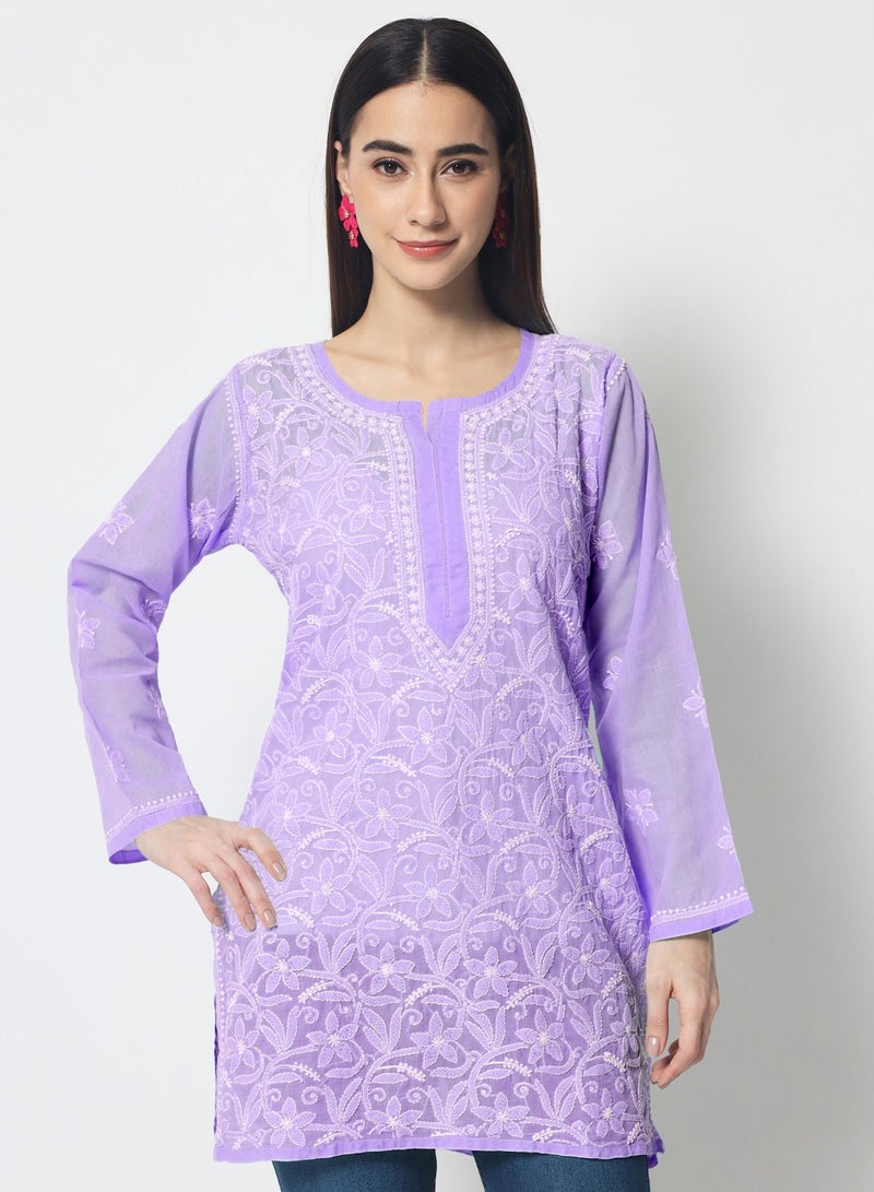 Hand Embroidered Chikankari Cotton Straight Tunic-AL3591