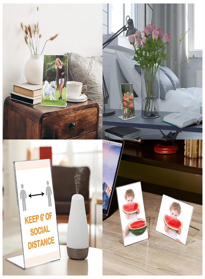 Acrylic Photo Frames, 12Pcs Photo Acrylic Sign Holder, Clear Flyer Display Stand Slant Back Picture for Home Office Restaurant Desk Photo Display, 4x6