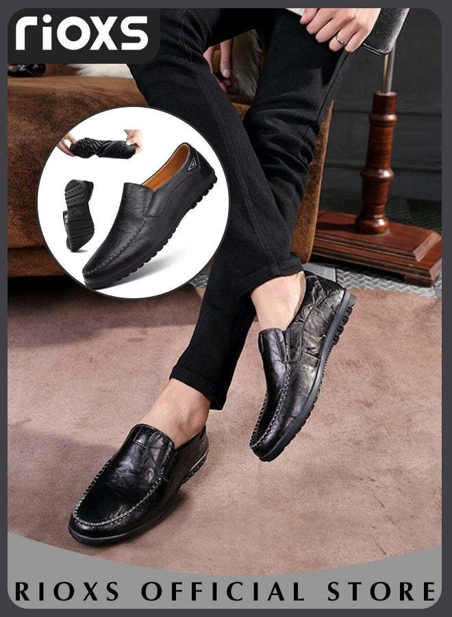 Mens Business Formal Faux Leather Shoes Round Toe Fashion Oxford Flat Shoes For Work Casual