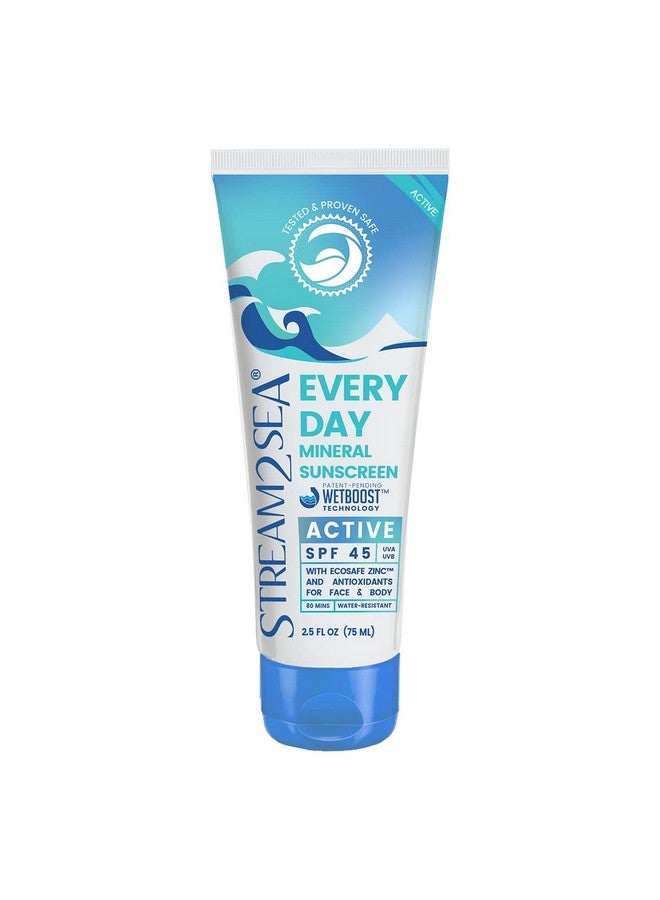 Spf 45 Every Day Active Mineral Sunscreen ; 2.5 Fl Oz Biodegradable & Reef Safe Sunscreen For Face & Body ; Nongreasy Lightweight & Sheer Mineral Protection Against Uva & Uvb By Stream2Sea