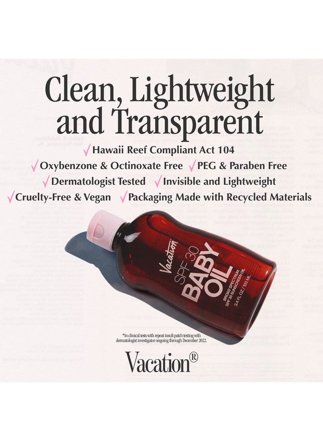 Acation Baby Oil Spf 30 + Airfreshener Bundle Broad Spectrum Spf 30 Sunscreen Oil Vegan Suntan Oil With Broad Spectrum Spf Sunscreen Tanning Oil Tsa Friendly Travel Size 3.4 Fl. Oz.