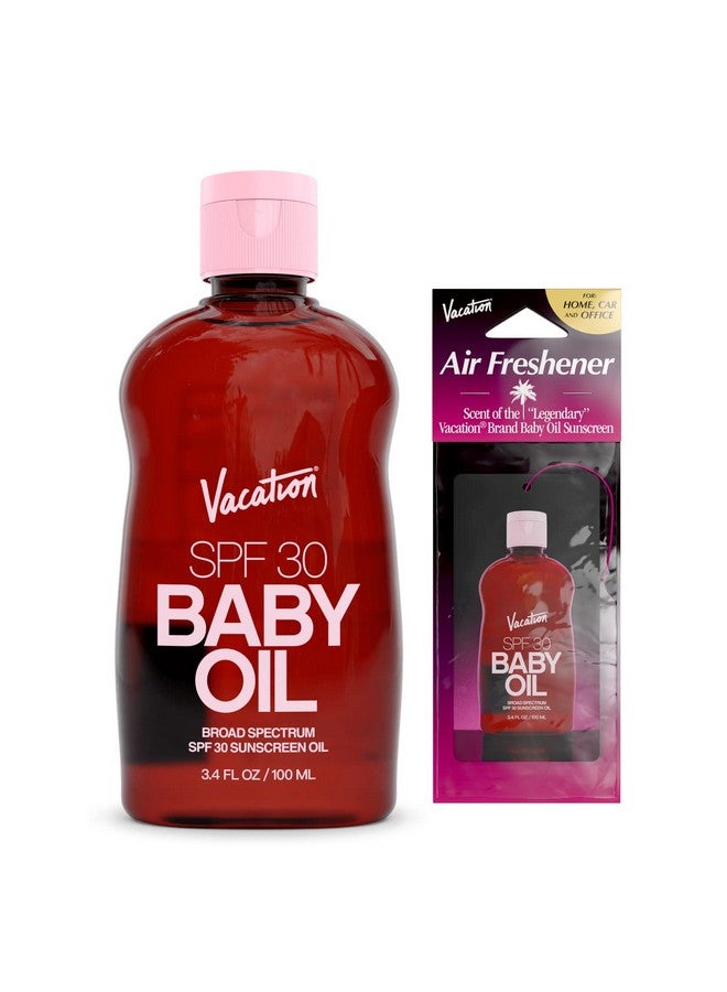 Acation Baby Oil Spf 30 + Airfreshener Bundle Broad Spectrum Spf 30 Sunscreen Oil Vegan Suntan Oil With Broad Spectrum Spf Sunscreen Tanning Oil Tsa Friendly Travel Size 3.4 Fl. Oz.
