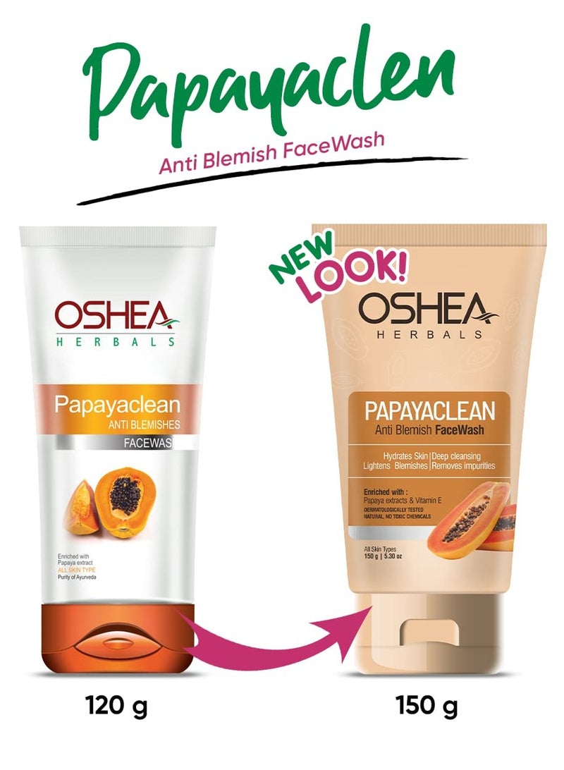 Oshea Herbals Papayaclean Anti Blemishes Face Wash Hydrates Skin Deep Cleansing Lightens Blemish Removes Impurities Enriched with Papaya extracts Vitamin E Pack Of 2 150G Each