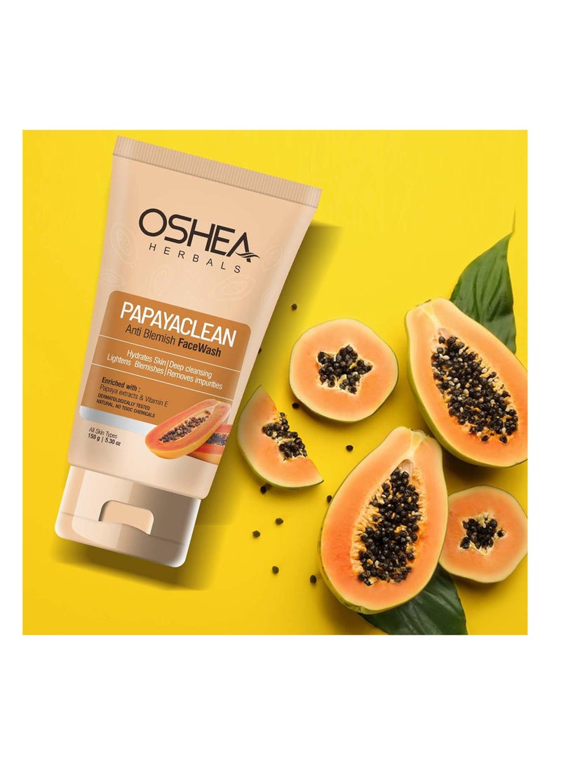 Oshea Herbals Papayaclean Anti Blemishes Face Wash Hydrates Skin Deep Cleansing Lightens Blemish Removes Impurities Enriched with Papaya extracts Vitamin E Pack Of 2 150G Each
