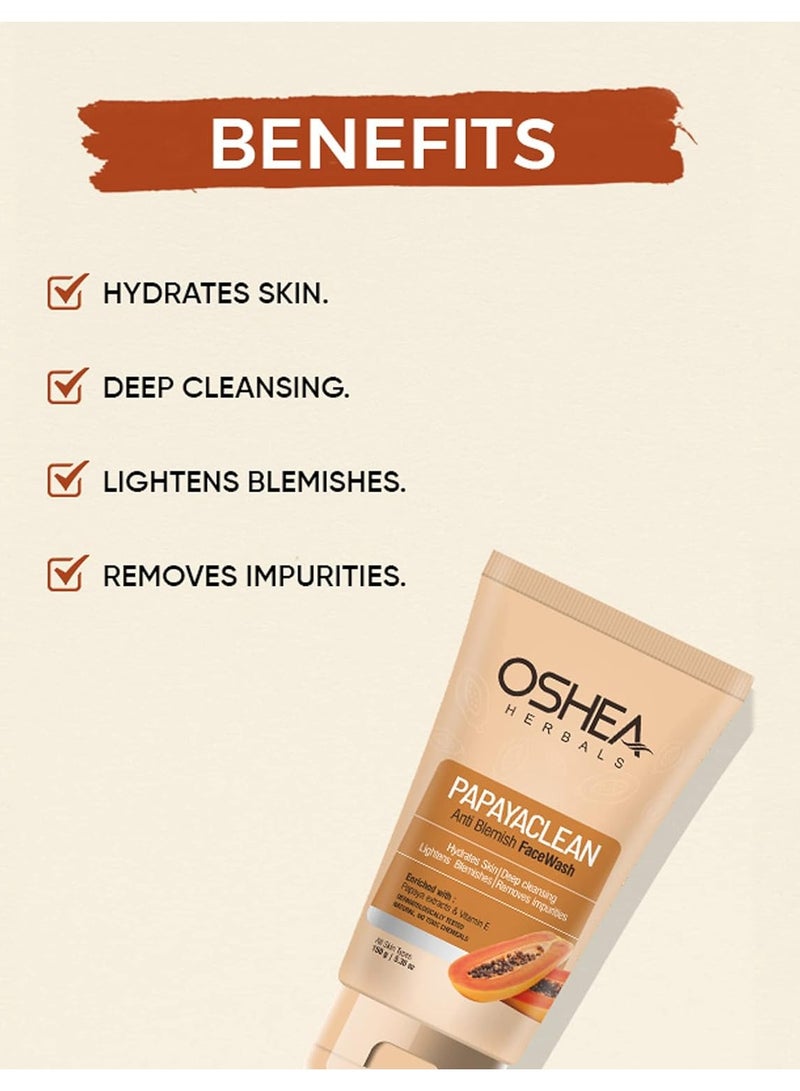 Oshea Herbals Papayaclean Anti Blemishes Face Wash Hydrates Skin Deep Cleansing Lightens Blemish Removes Impurities Enriched with Papaya extracts Vitamin E Pack Of 2 150G Each