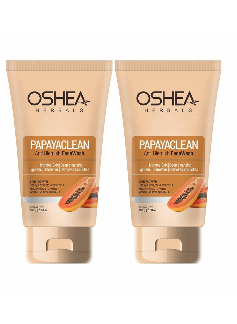 Oshea Herbals Papayaclean Anti Blemishes Face Wash Hydrates Skin Deep Cleansing Lightens Blemish Removes Impurities Enriched with Papaya extracts Vitamin E Pack Of 2 150G Each