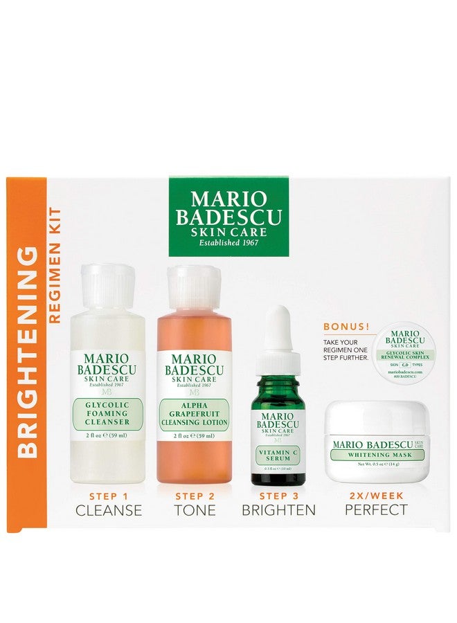 Ario Badescu The Brightening Kit 5 Piece Kit With Glycolic Foaming Cleanser Alpha Grapefruit Cleansing Lotion Vitamin C Serum Whitening Mask & Glycolic Skin Renewal Complex