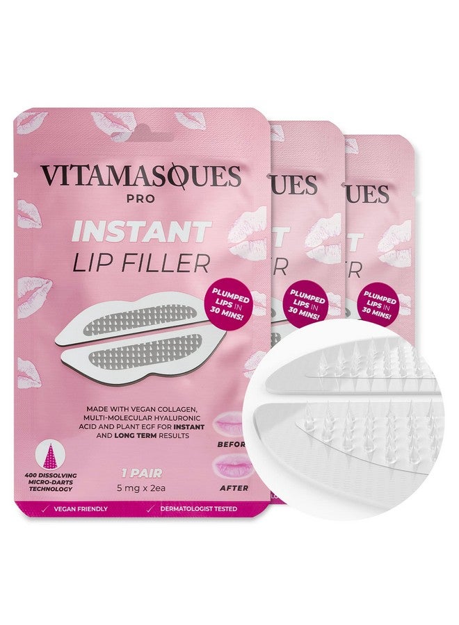 Instant Lip Filler For Plumped Lips In 30 Mins By Vitamasques 3 Pack Vegan Collagen Multimolecular Hyaluronic Acid & 400 Dissolving Microdart Technology For Instant & Longlasting Results