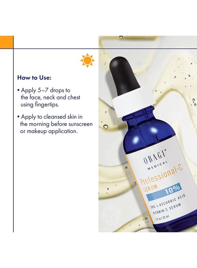 Obagi Vitamin C Serum 10% Professional C Serum Skin Care Contains Concentrated L Ascorbic Acid Helps Minimize The Appearance Of Wrinkles Brightens Skin And Retains Moisture 1.0 Fl Oz.
