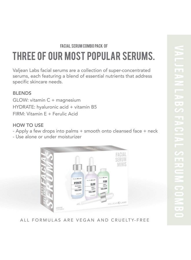 Aljean Labs Facial Serum Combo Pack Of Hydrate Glow And Firm ; Supercharged Targeted Skincare Ingredients ; Paraben Free Cruelty Free Made In Usa (1Oz Bottles)