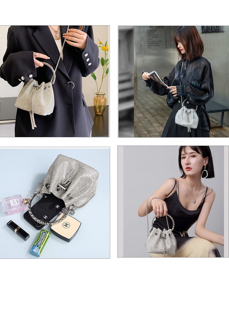Women Shoulder Bags, Women Rhinestones Crossbody Bag, Crystal Purses Handbags, Evening Bag Silver for Women Girls Wedding Prom Party Club Bling Bling Sparkling