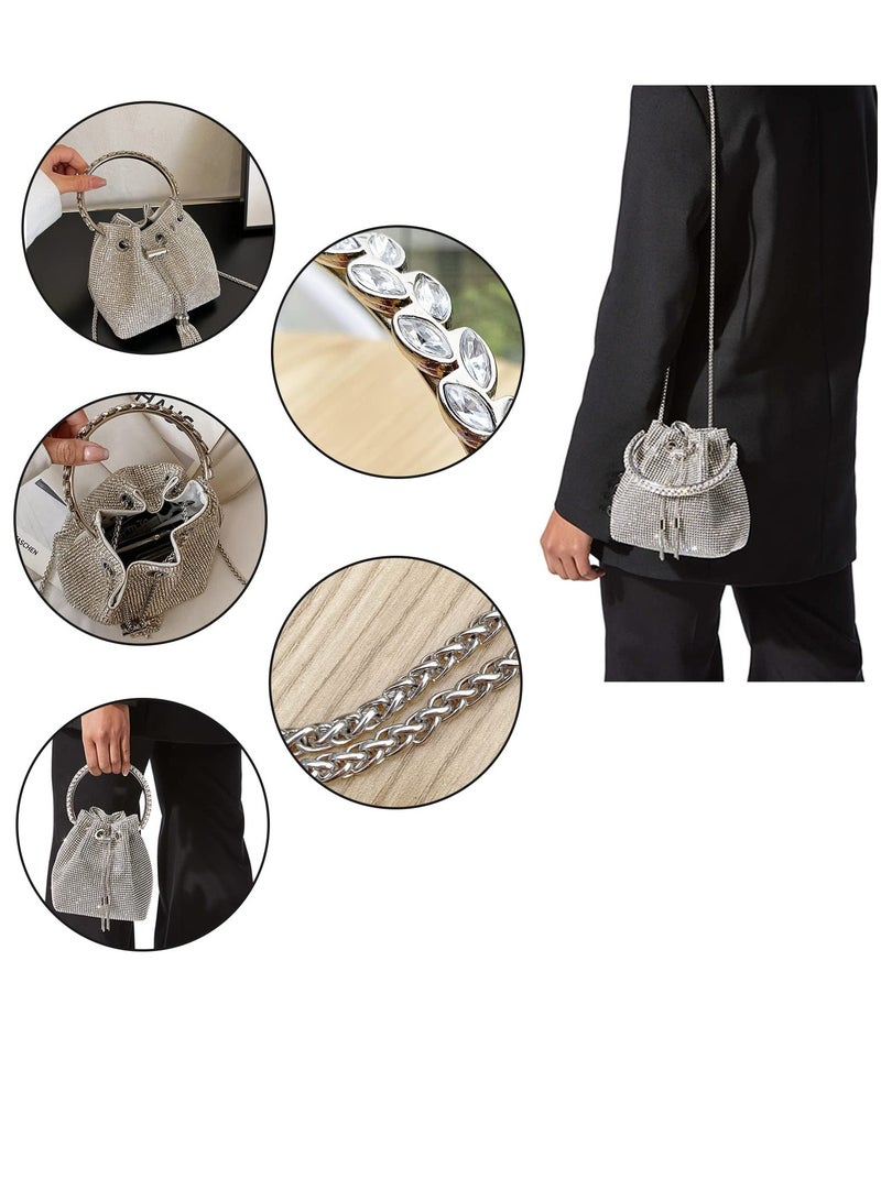 Women Shoulder Bags, Women Rhinestones Crossbody Bag, Crystal Purses Handbags, Evening Bag Silver for Women Girls Wedding Prom Party Club Bling Bling Sparkling