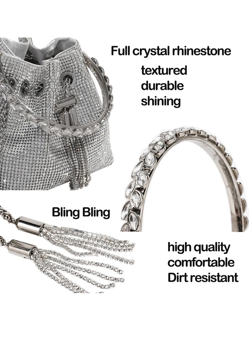 Women Shoulder Bags, Women Rhinestones Crossbody Bag, Crystal Purses Handbags, Evening Bag Silver for Women Girls Wedding Prom Party Club Bling Bling Sparkling