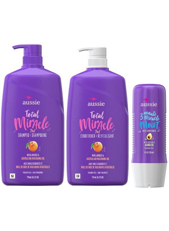 Ussie Total Miracle Shampoo Conditioner And 3 Minute Miracle Deep Conditioner Hair Treatment Bundle Infused With Apricot And Australian Macadamia Oil Paraben Free