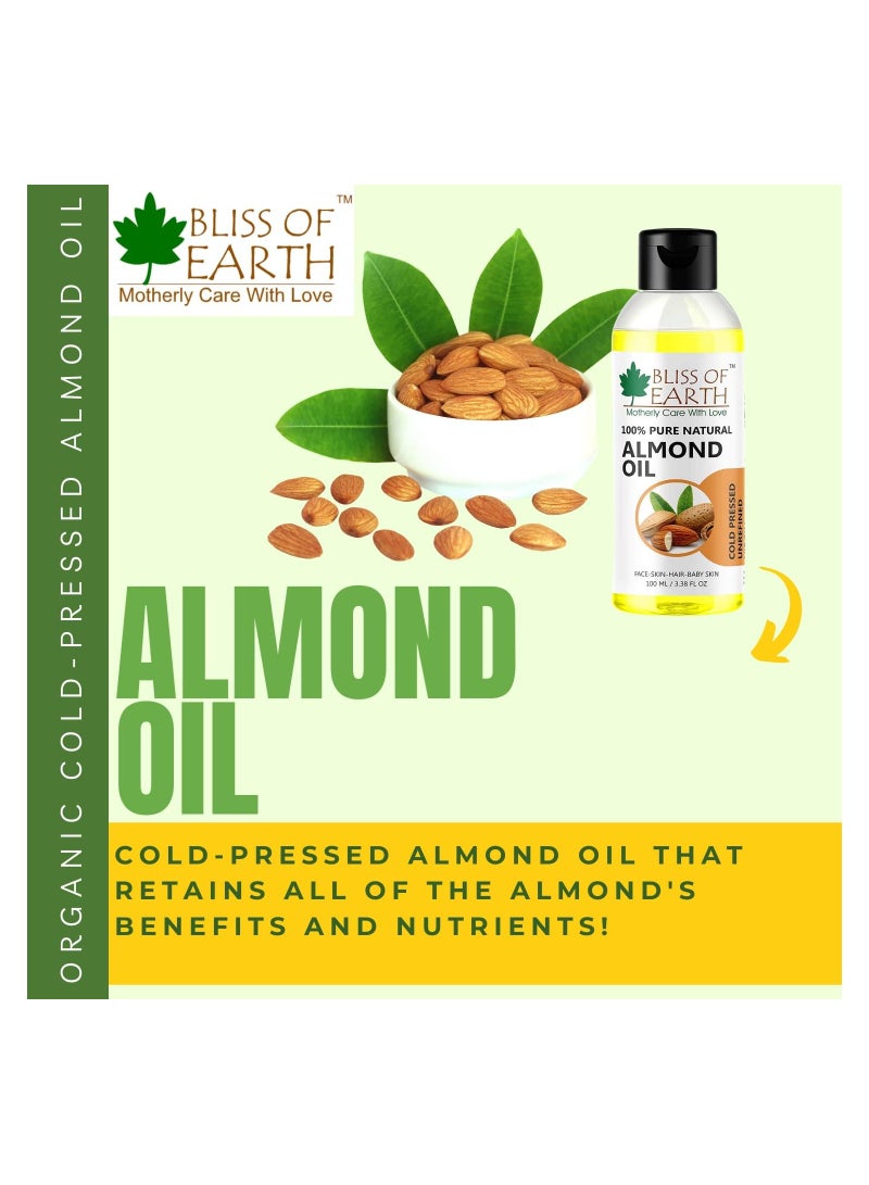 100% Pure & Natural Sweet Almond Oil Coldpressed & Unrefined Extracted From Whole Almond Kernels 100ML Pack of 4
