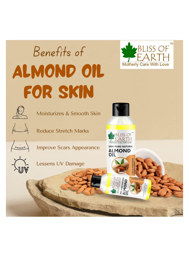 100% Pure & Natural Sweet Almond Oil Coldpressed & Unrefined Extracted From Whole Almond Kernels 100ML Pack of 4