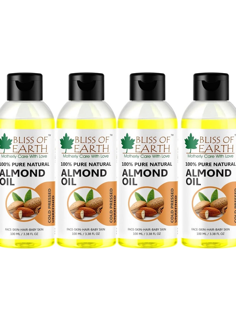 100% Pure & Natural Sweet Almond Oil Coldpressed & Unrefined Extracted From Whole Almond Kernels 100ML Pack of 4
