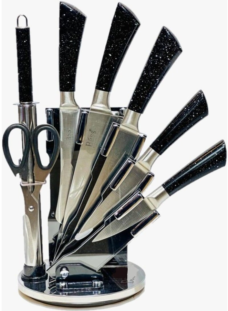knife Set 8Pcs With Stand black Bass