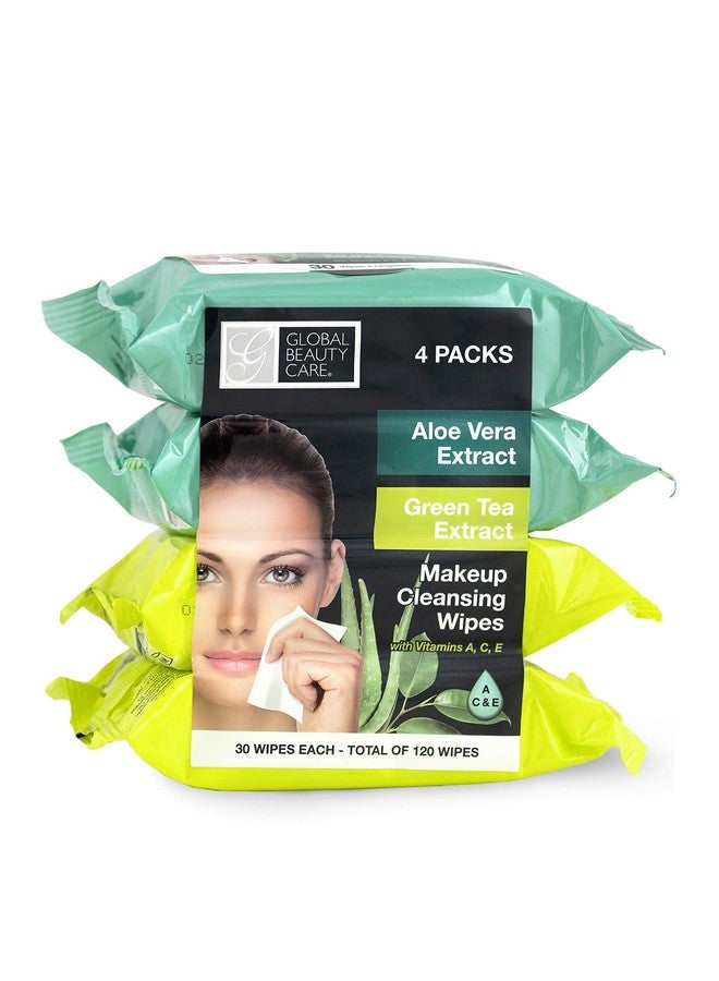 Lobal Beauty Care Cleansing Makeup Removal Cloth Wipes Bulk Great For Travel Toiletries 120 Count (4Pack) (Aloe Vera & Green Tea)