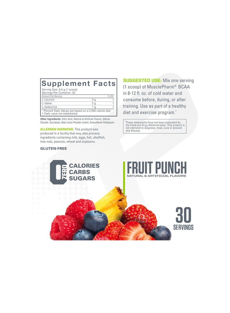 BCAA Optimized Branched-Chain Amino Acids, Fruit Punch Flavour, 30 Servings