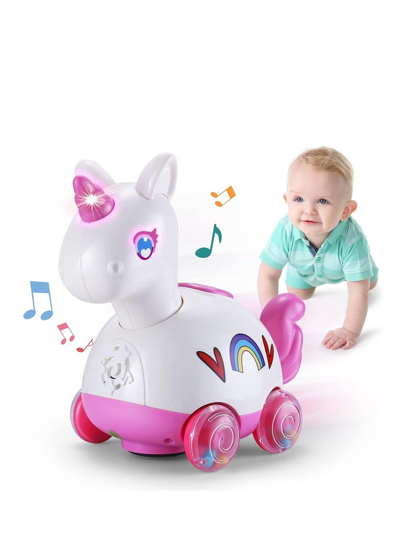 Musical Unicorn Baby Crawling Toys, Infant Light up Music Toy Tummy Time Development Learning Toys for 6-12 Months Toddle Birthday Gift