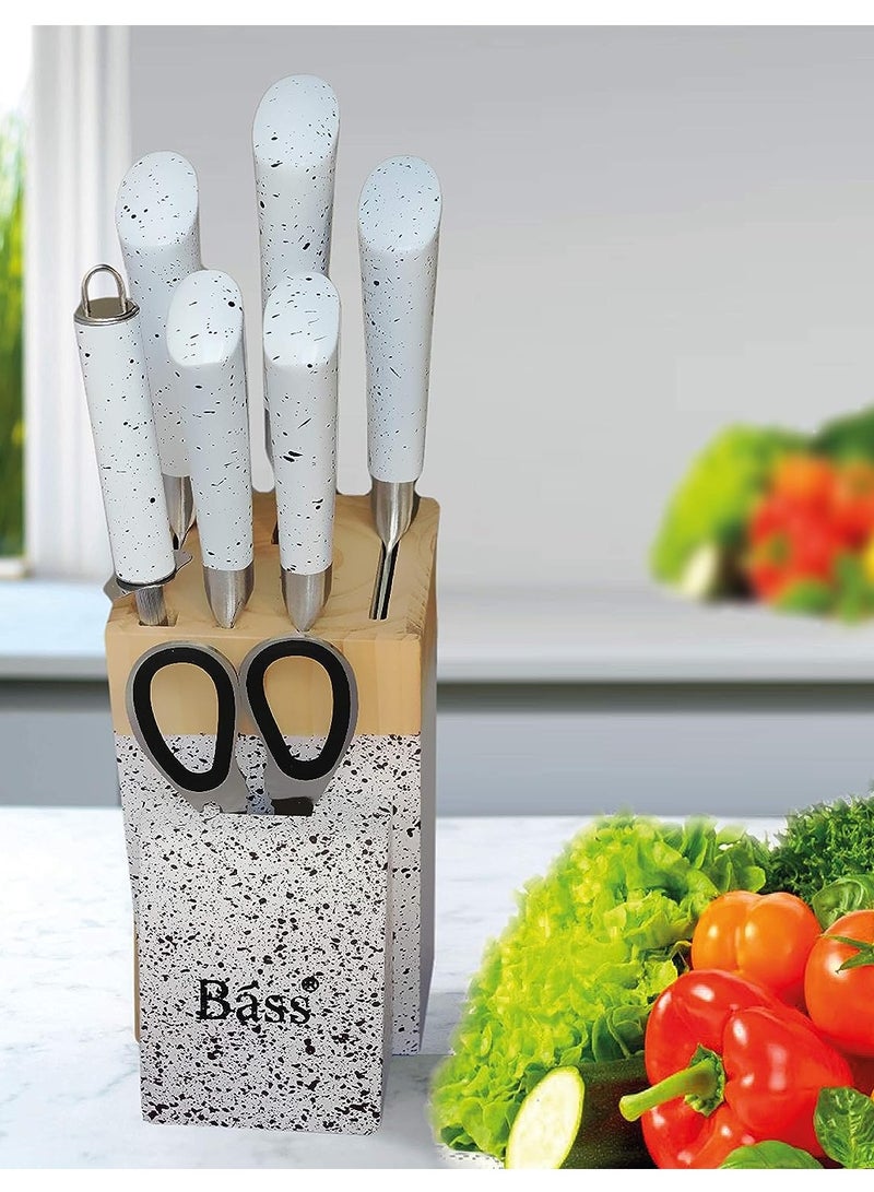 Stainless-Steel Knife Set 8 pcs with Stand WHITE