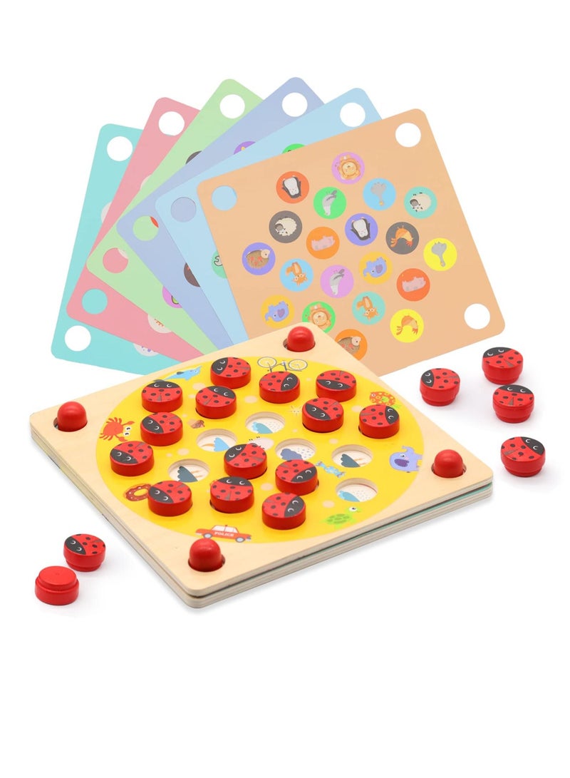 SYOSI Ladybug's Garden Memory Game, Wooden Memory Matching Games, Family Board Games with 8 Pieces Double-Sided Cards, Cognitive Development Educational Toys for Kids Age 3 Years Old and Up