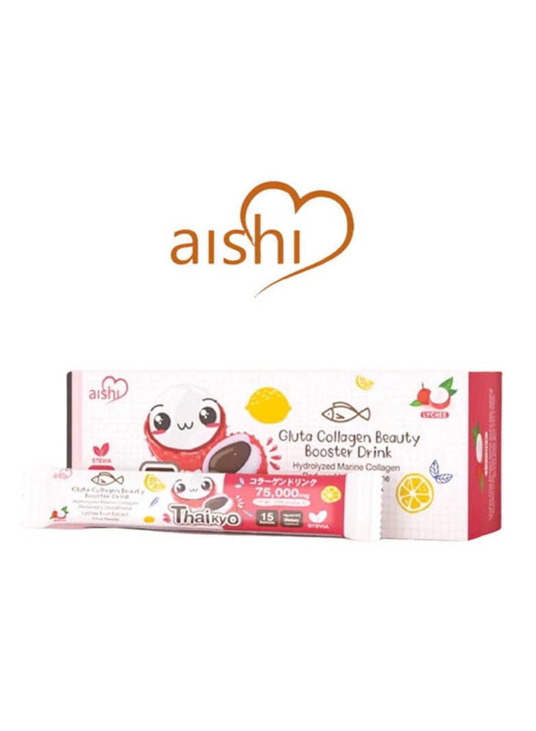 Aishi Thaikyo Gluta Collagen Beauty Booster Drink Lychee Fruit Extract 15 Sachets