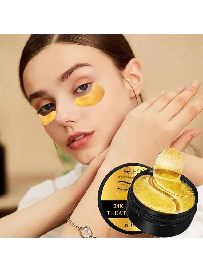24K Gold Eye Mask, 30 pairs of Collagen Gel Pads For Eye Care, Used for Puffy Eyes and Dark Circles, Dry Lines and Fine Lines, Helping To Moisturize and Soothe Eyes and Protect Skin