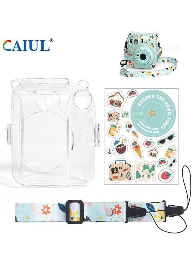 Clear Case For Fujifilm Instax Mini 12 Instant Camera, Polaroid Instax Mini 12 Case With Newly Upgraded Photo Storage Pocket And Removable Shoulder Strap