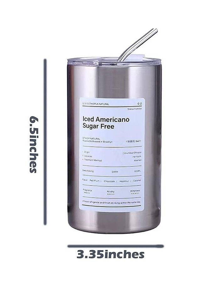 Reusable Simple Insulated Iced Coffee Stainless Steel Cup 600ML with Lid and Straw, Double Layer Design of Cup Body Allows for Filling In Both Cold and Hot Drinks, for Travel or Holiday Gifts