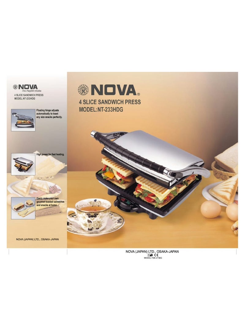 NOVA Plastic Household Appliances NT-233HDG Sandwich Press (1 lb, White Black)